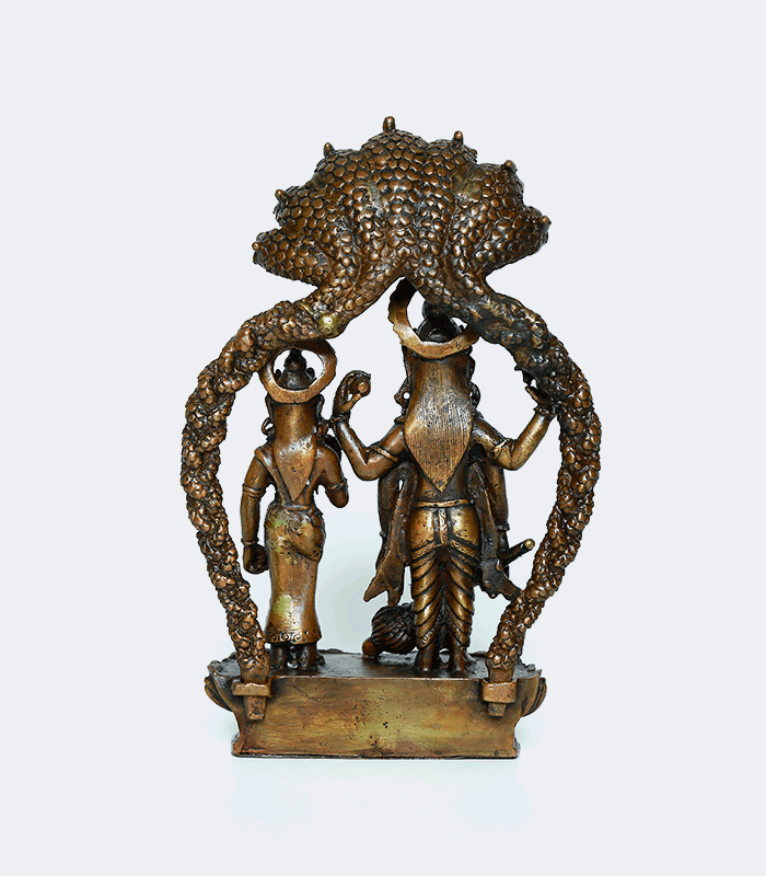Laxmi Narayan Couple with Shesh Naag - Copper Statue