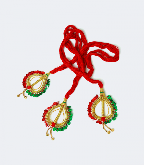 Sachika – Cotton Hairdo heart shaped end in red & green