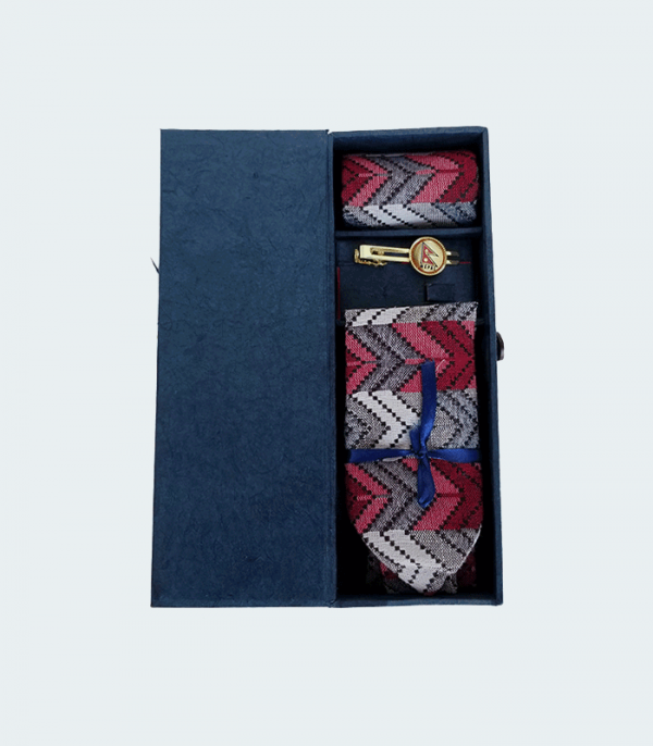 Men's Tie Set in Nepali Dhaka Pattern (A) with Pin in a Box